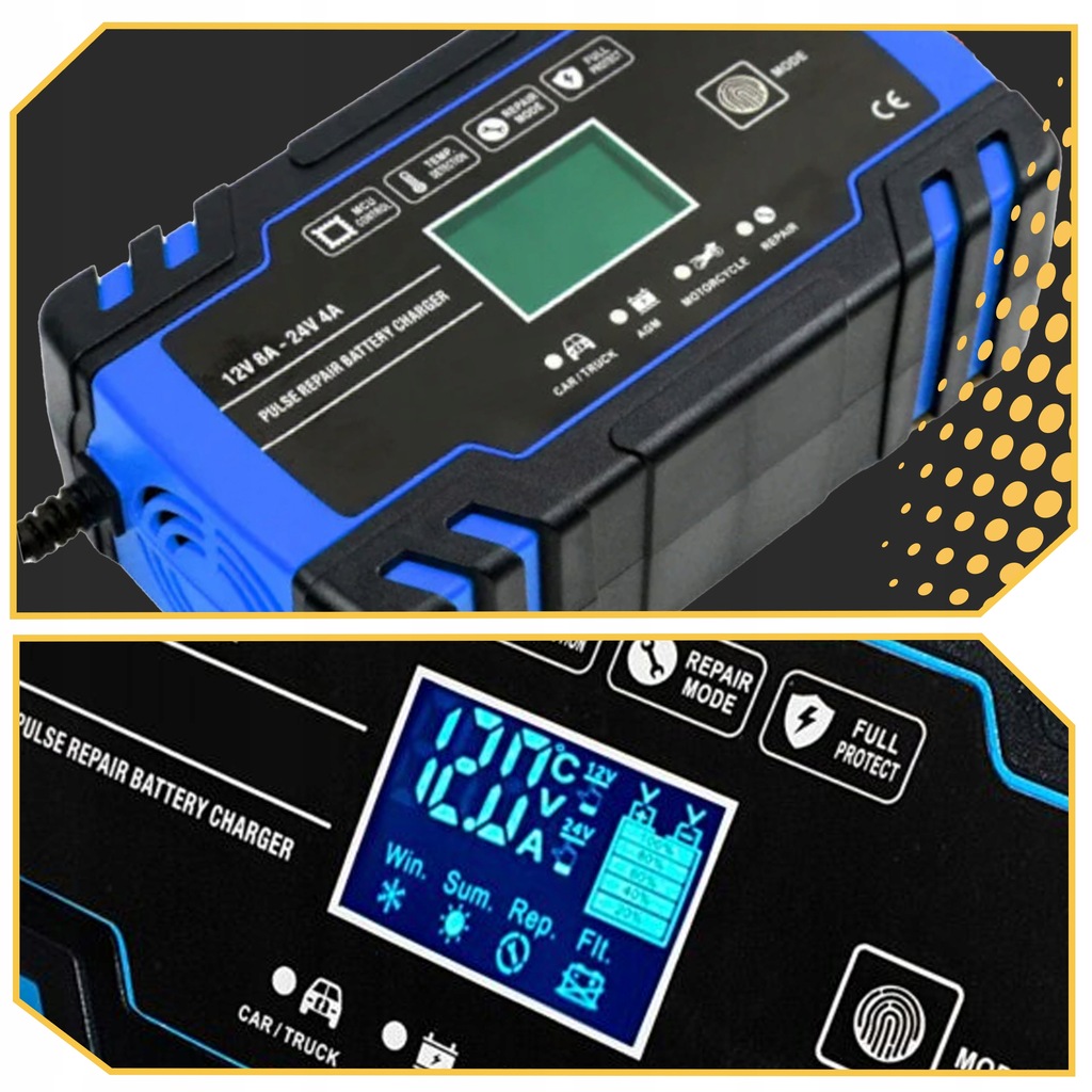 Prostownik AUTOMATYCZNY SAMOCHODOWY FUNKCJA NAPRAWY DO AKUMULATORÓW 12V 24V Numer katalogowy producenta naprawa akumulatora